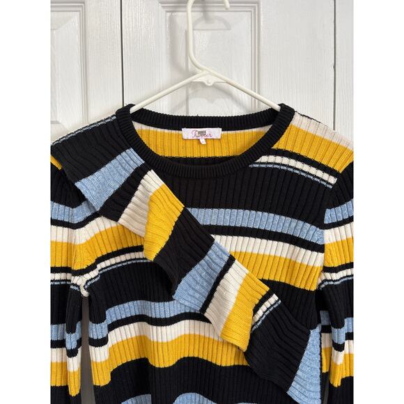 Parker Montego Striped Ruffle Accent Wool Blend Sweater Small - Picture 3 of 6